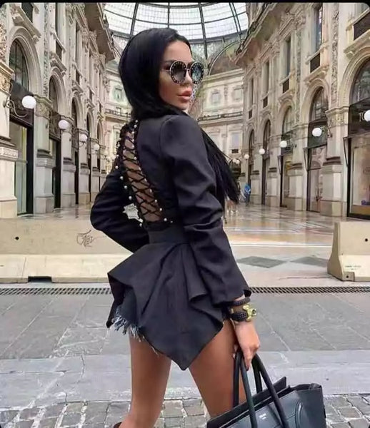Vivienne Black Blazer with Lace Up Back