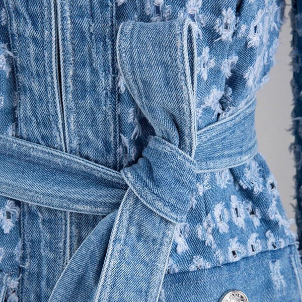 Distressed Denim Hallow Belted Jacket