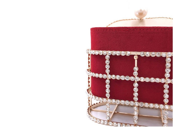 Diamond Jewel Cage Bucket Bag with Pearl Handle