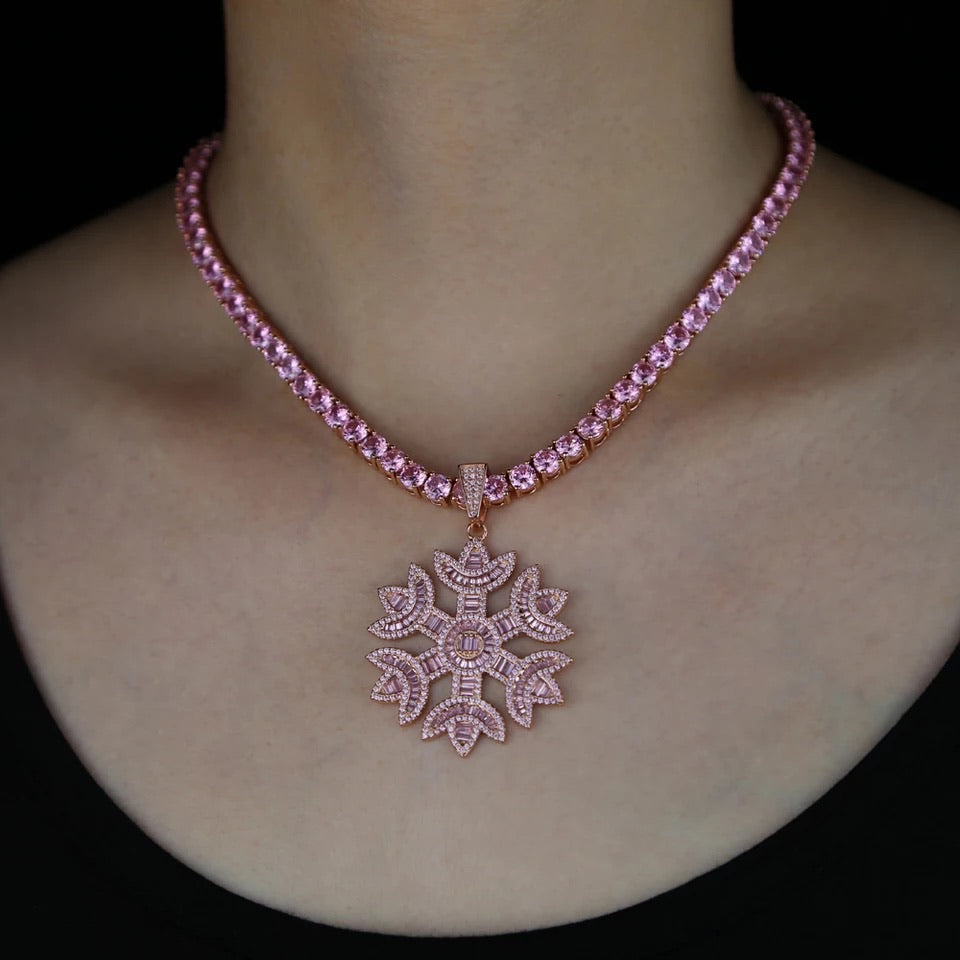 Iced Out Frozen Tennis Necklace with Snowflake Pendant Iced Out Frozen Tennis Necklace with Snowflake Pendant