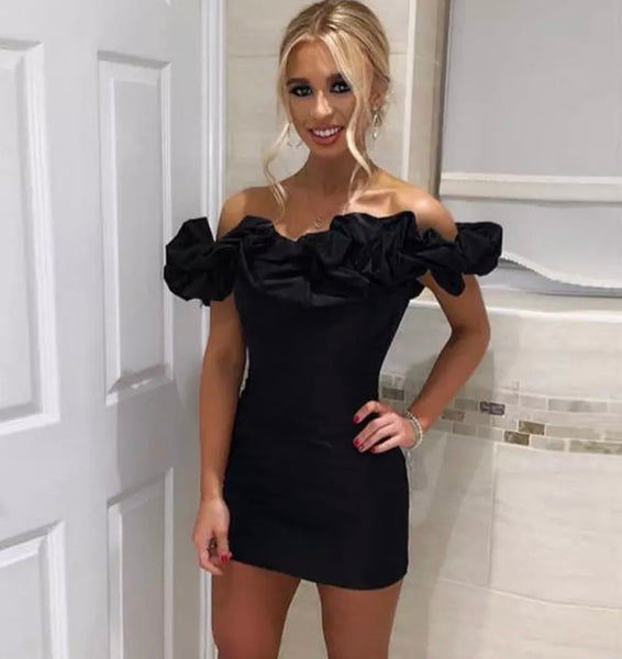 Sexy Off Shoulder Ruffle Mini Bodycon Dress