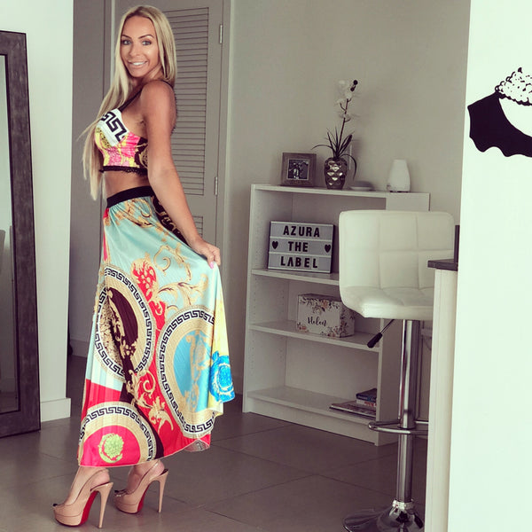 Kylie Silky 2 Piece Pleated Skirt and Top