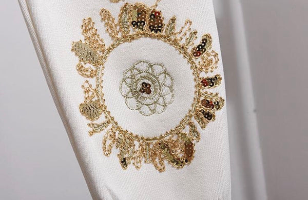 Two Piece Loungwear Set With Gold Flower Sequin Detail