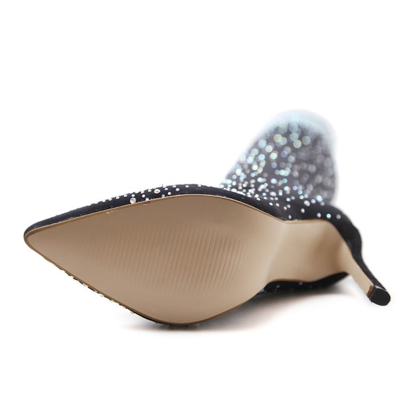 Thigh High Rhinestone Crystal High Heel Sock Boots