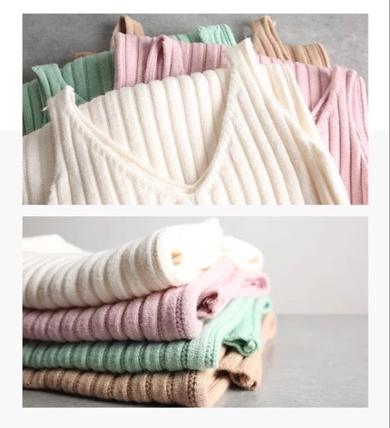 Two Piece Ribbed Knit Dress and Long Sleeve Sweater Set