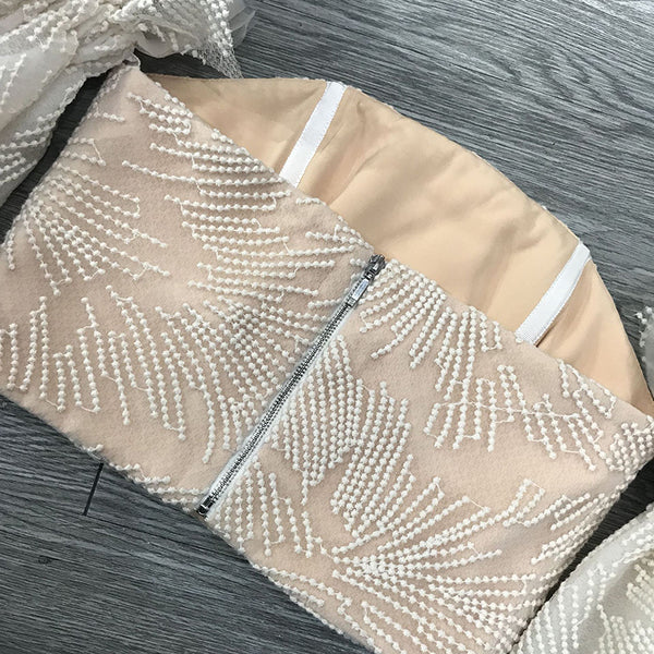 Off Shoulder Embroidery Flare Sleeve Crop Top