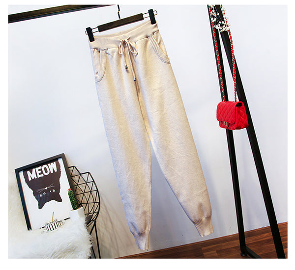 Two Piece Loungewear Pant Set with Fluffy Collar Sweater