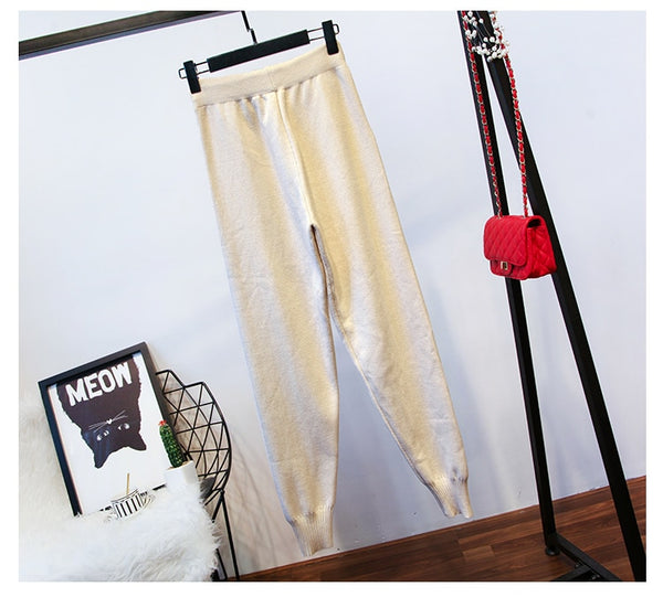 Two Piece Loungewear Pant Set with Fluffy Collar Sweater