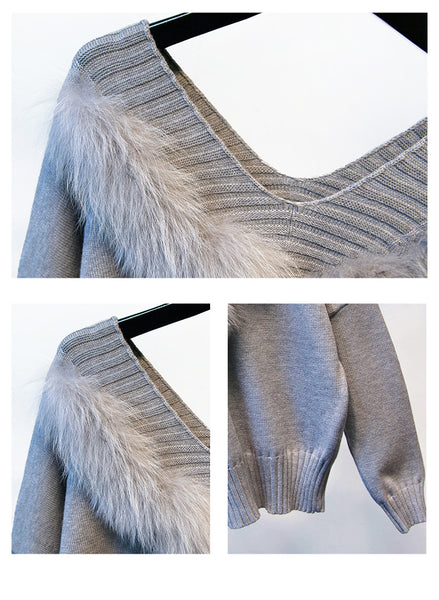 Two Piece Loungewear Pant Set with Fluffy Collar Sweater