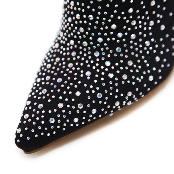 Thigh High Rhinestone Crystal High Heel Sock Boots