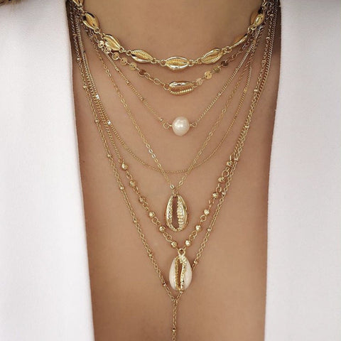 Gold Shell Choker Pendant Necklace