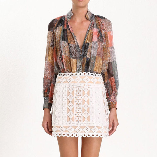 Patchwork Beaded Skirt with Rivet Stud detail