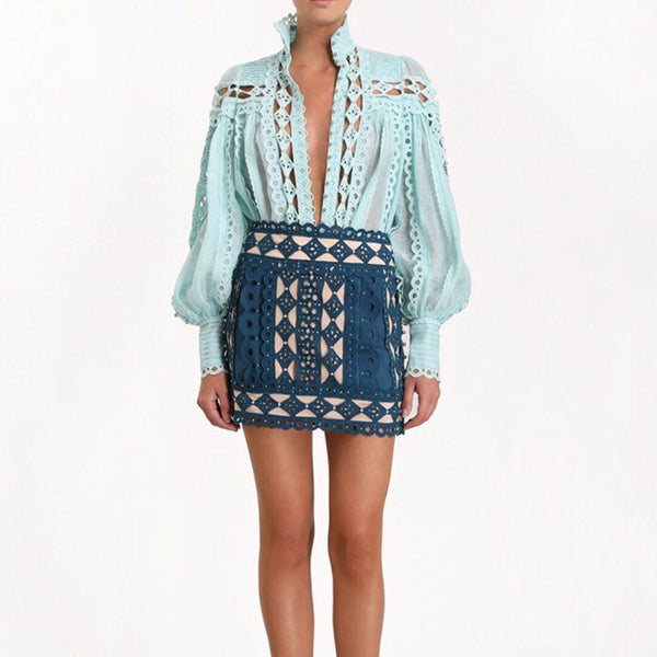 Patchwork Beaded Skirt with Rivet Stud detail