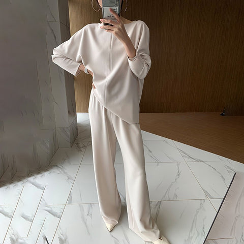 Two Piece Oversized Silky Wide Leg Pant Suit