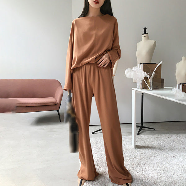 Two Piece Oversized Silky Wide Leg Pant Suit