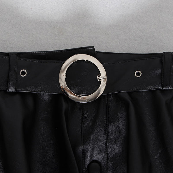 Vegan Leather Long Ruffle Skirt
