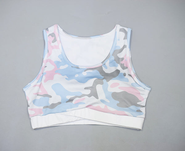 Two Piece Colourful Camouflage Yoga Leggings and Sport Bra Gym Set