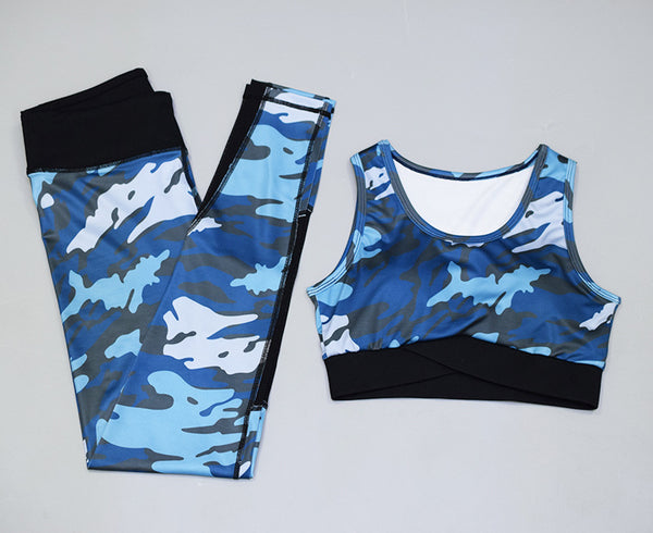 Two Piece Colourful Camouflage Yoga Leggings and Sport Bra Gym Set