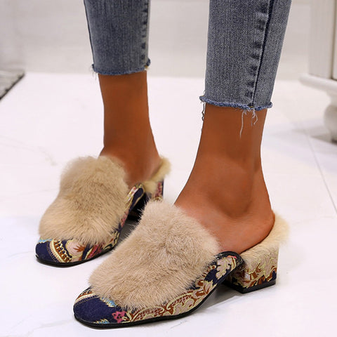 Classic Fluffy Crystal Ethnic Design Shoes