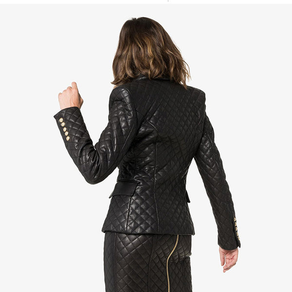 Plaid Vegan Leather Two Piece Skirt and Blazer Suit