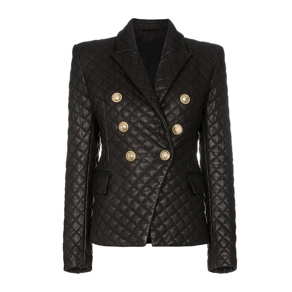 Plaid Vegan Leather Two Piece Skirt and Blazer Suit