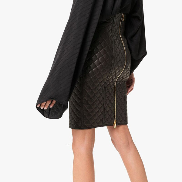 Plaid Vegan Leather Two Piece Skirt and Blazer Suit