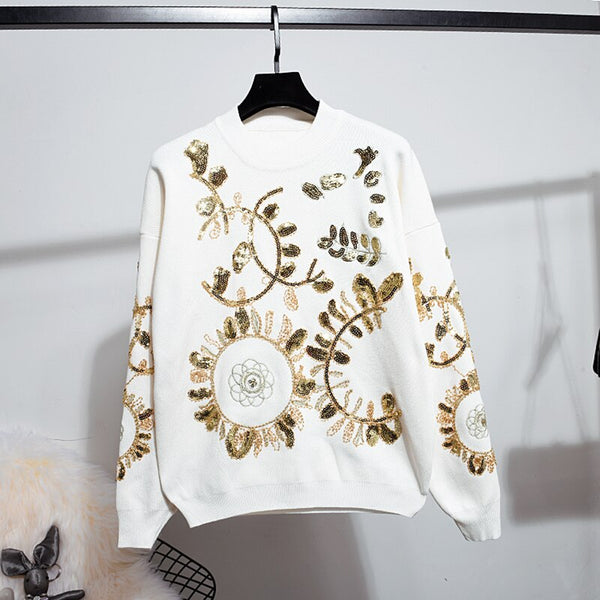 Two Piece Loungwear Set With Gold Flower Sequin Detail