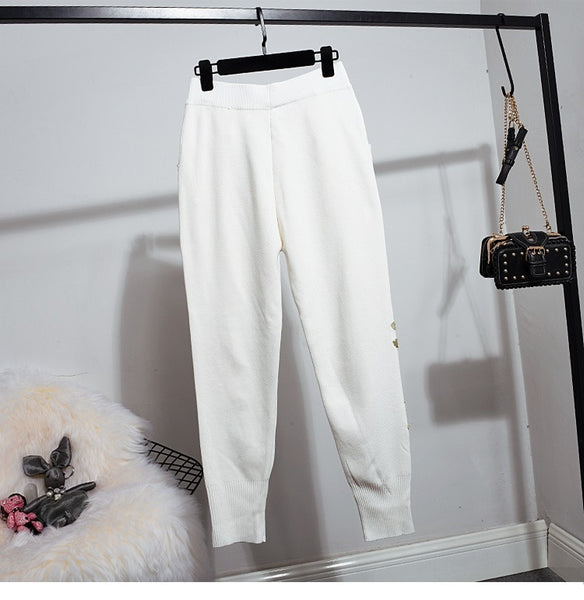 Two Piece Loungwear Set With Gold Flower Sequin Detail