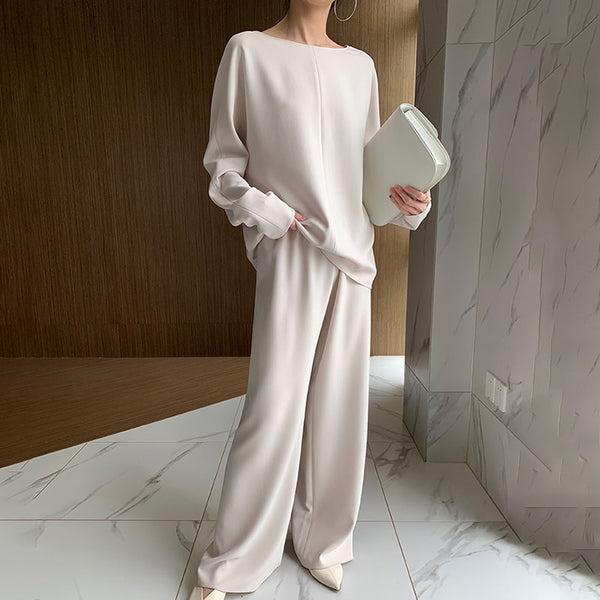 Two Piece Oversized Silky Wide Leg Pant Suit