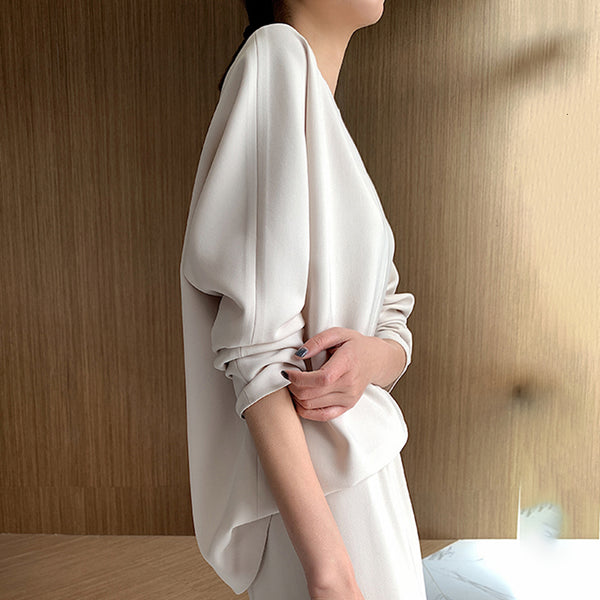 Two Piece Oversized Silky Wide Leg Pant Suit