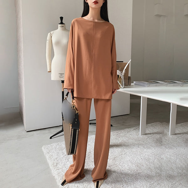 Two Piece Oversized Silky Wide Leg Pant Suit