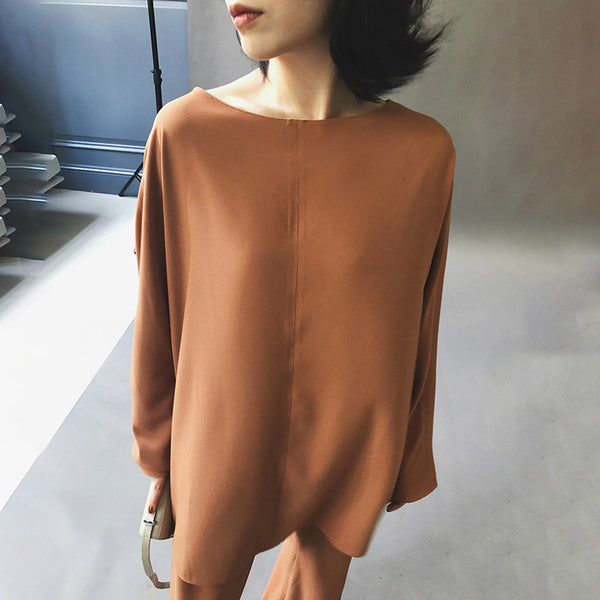 Two Piece Oversized Silky Wide Leg Pant Suit