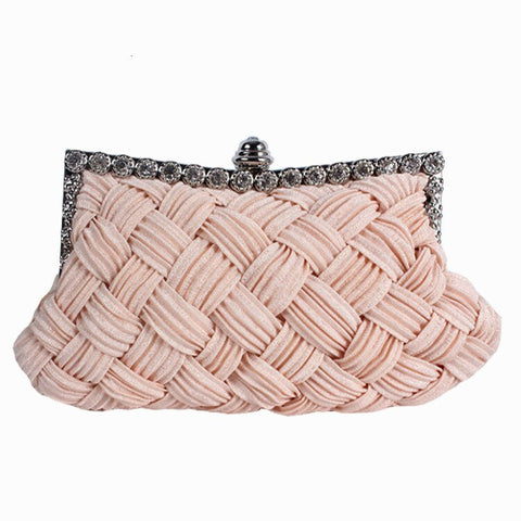 Woven Satin Evening Clutch Bag With Crystal Decoration