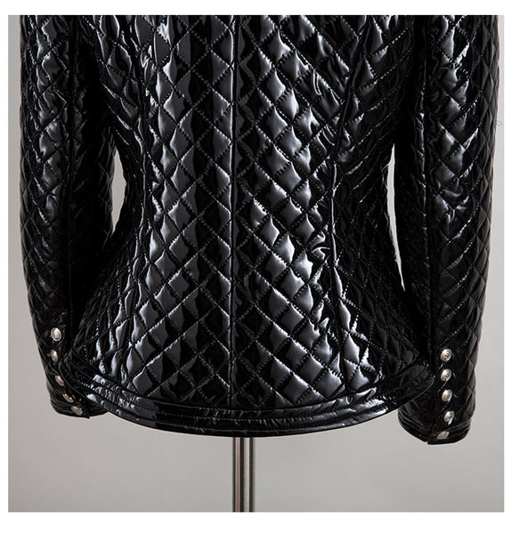 Shiny Vegan Leather Stitched Wet Look Jacket