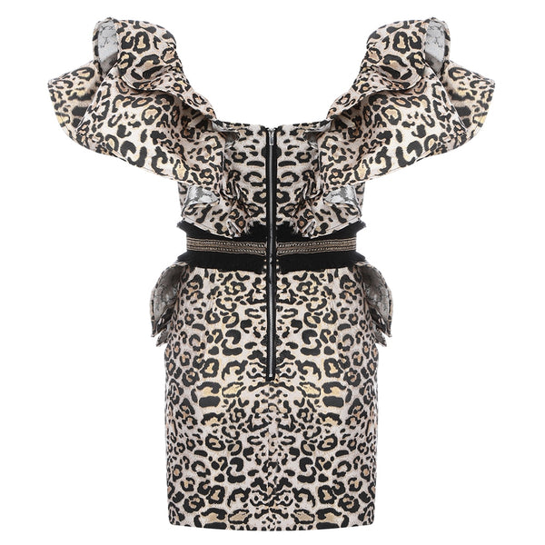 Ruffles Leopard Midi Dress