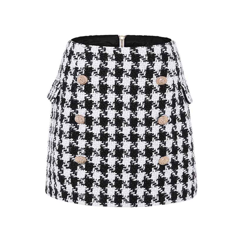 Tweed Wool Houndstooth Mini Skirt