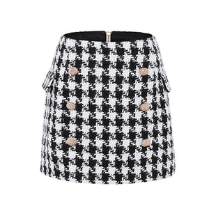 Tweed Wool Houndstooth Mini Skirt