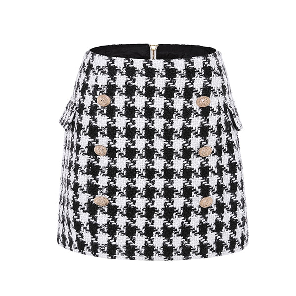 Tweed Wool Houndstooth Mini Skirt