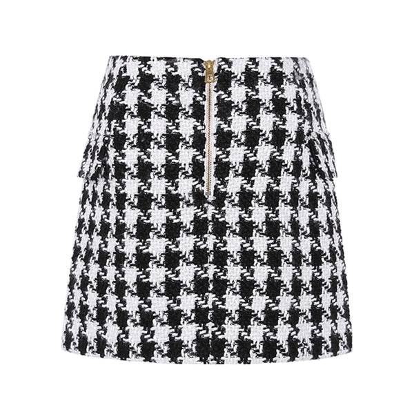 Tweed Wool Houndstooth Mini Skirt