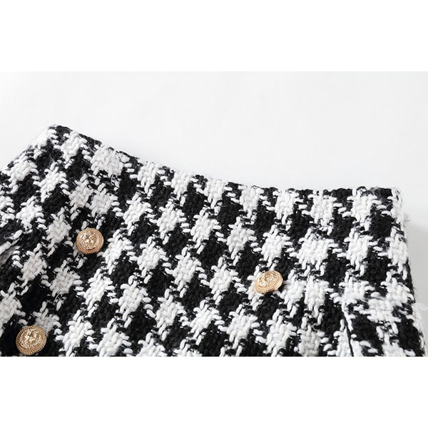 Tweed Wool Houndstooth Mini Skirt