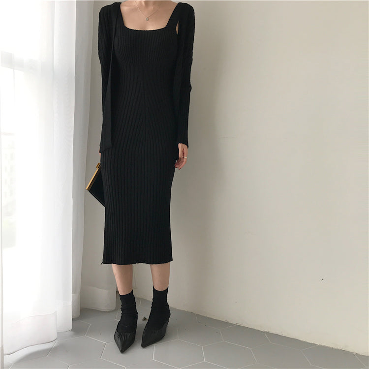 ribbed knit midi dress and cardigan set Ivory Sweater Dress - Knit Bodycon Dress - Midi Dress Sweater Set