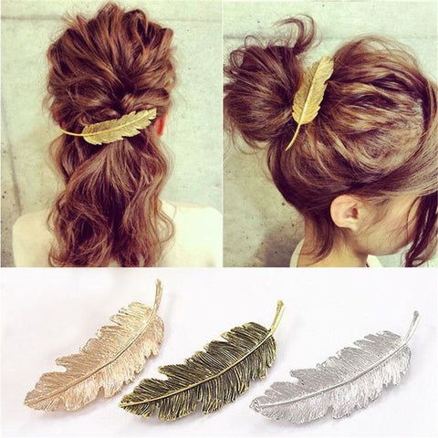 Small Metal Feather Hair Clip