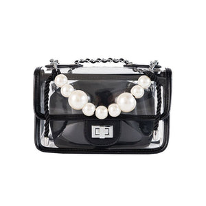 Clear Jelly Flap Handbag With Pearl Straps