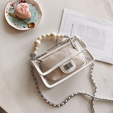 Clear Jelly Flap Handbag With Pearl Straps – AZURA THE LABEL