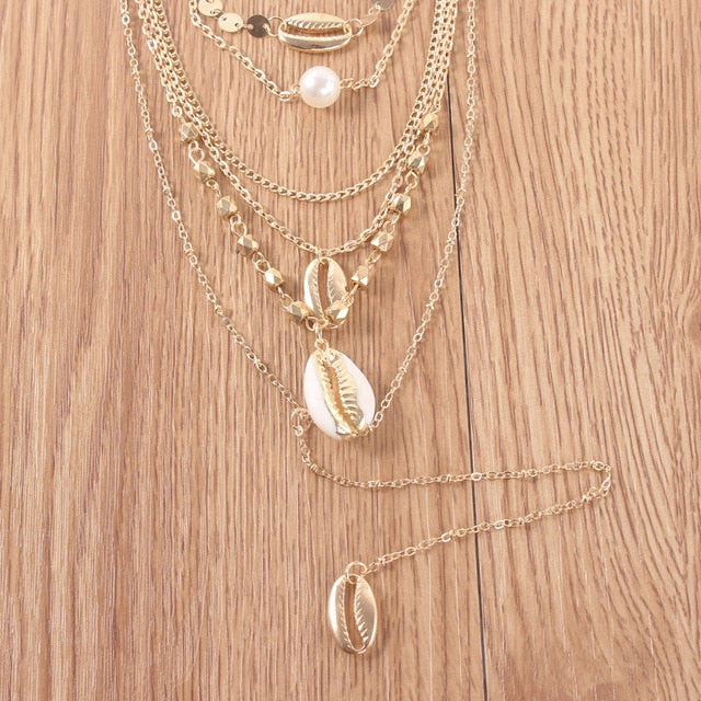 Gold Shell Choker Pendant Necklace