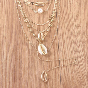 Gold Shell Choker Pendant Necklace